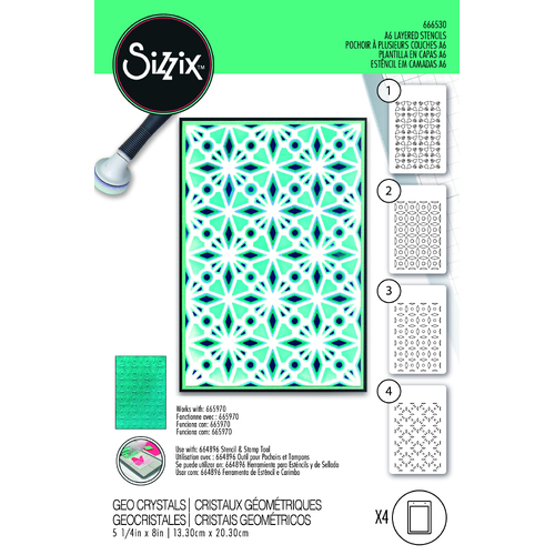 Sizzix A6 Layered Stencils 4PK Geo Crystals