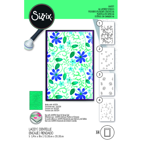 Sizzix A6 Layered Stencils 4PK Lacey by Kath Breen