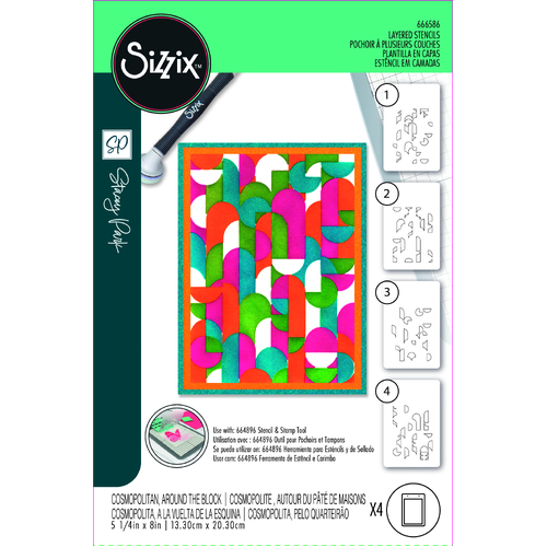Sizzix A6 Layered Stencils 4PK Cosmopolitan, Around the Block by Stacey Park