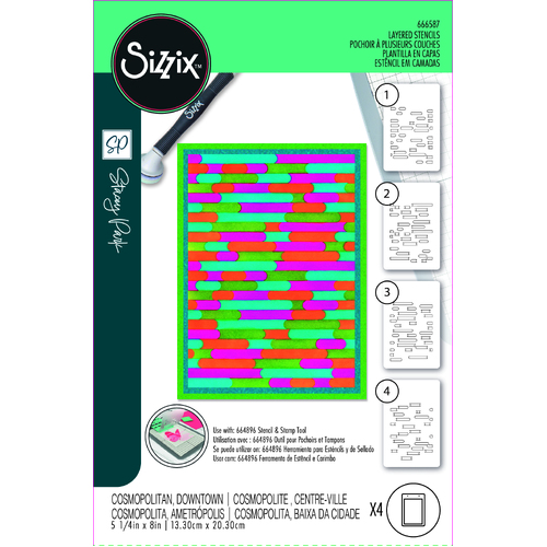 Sizzix A6 Layered Stencils 4PK Cosmopolitan, Downtown by Stacey Park