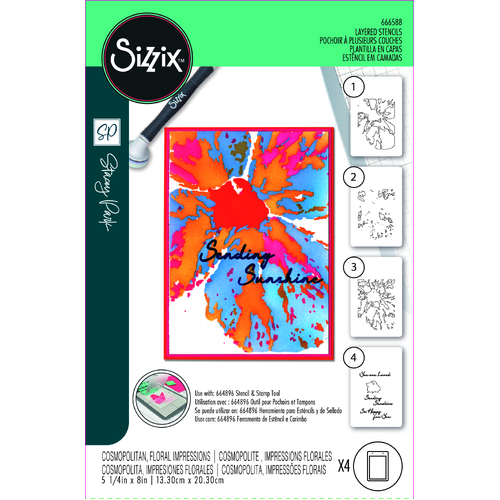 Sizzix A6 Layered Stencils 4PK Cosmopolitan, Floral Impressions by Stacey Park