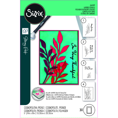 Sizzix A6 Layered Stencils 4PK Cosmopolitan, Frond by Stacey Park