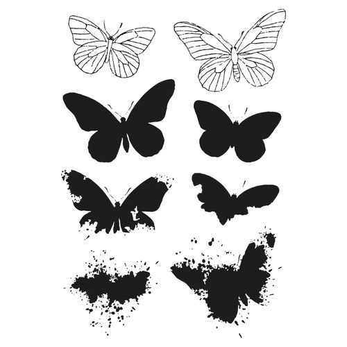 Sizzix A5 Clear Stamps Set 8PK w/2PK Framelits Die Painted Pencil Butterflies?¨by 49 and Market