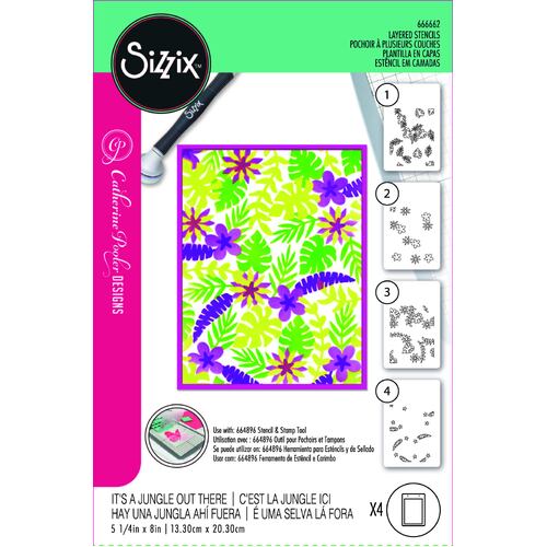 Sizzix A6 Layered Stencils 4PK It's a Jungle Out There by Catherine Pooler