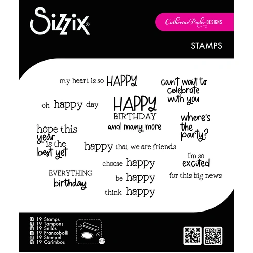 Sizzix Clear Stamps Set 21PK Happy Everything Sentiment by Catherine Pooler