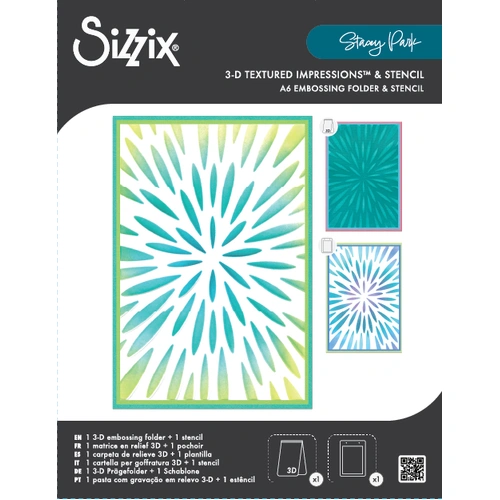 Sizzix 3-D Textured Impressions Embossing Folder  w/A6 Stencil - Burst of Bright by Stacey Park