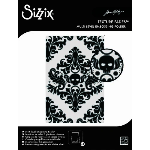 Sizzix Multi level Texture Fades A6 Embossing Folder Vault Skull by Tim Holtz