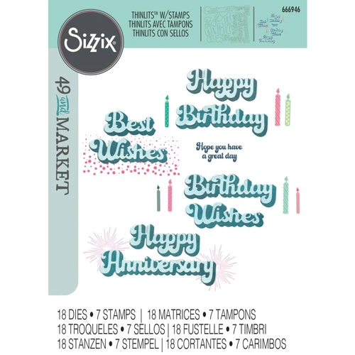 Sizzix Birthday Wishes Thinlits with Stamps by 49 and Market
