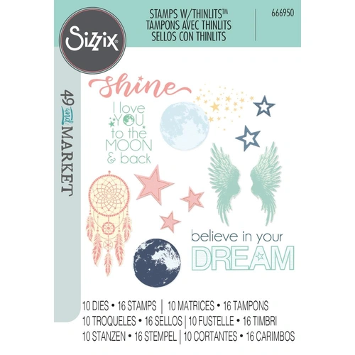 Sizzix Starlight Dreams Stamp with Thinlits by 49 and Market