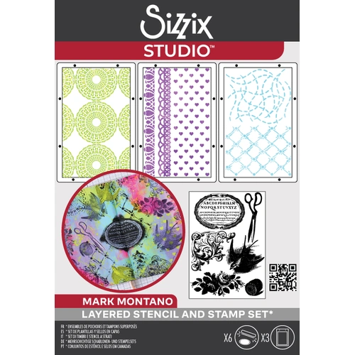 Sizzix Studio: A5 Clear Stamps w/ 3pk A5 Stencils Stitches by Mark Montano