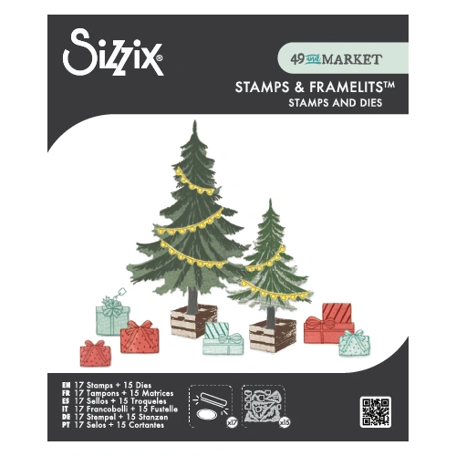 Sizzix Clear Stamps Set 17PK w/15PK Framelits Trees and Trinkets by 49 and Market
