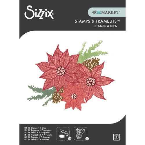 Sizzix Clear Stamps Set 16PK w/7PK Framelits Poinsettia Trio by 49 and Market