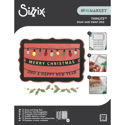 Sizzix Thinlits Die Set 15PK Snap and Swap Merry Christmas by 49 and Market