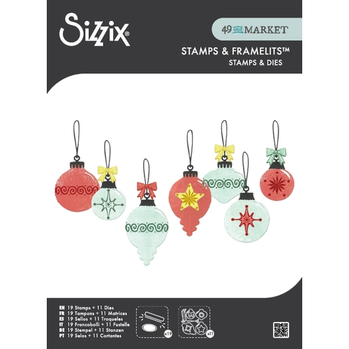 Sizzix Clear Stamps Set 19PK w/11PK Framelits Baubles by 49 and Market