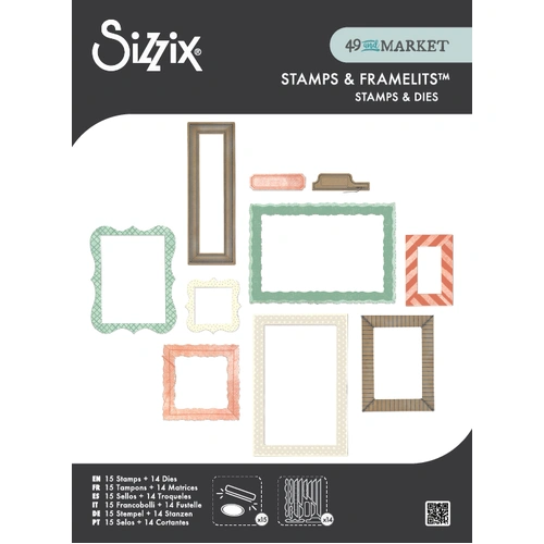Sizzix Clear Stamps Set 15PK w/14PK Framelits Build-A-Frame by 49 & Market