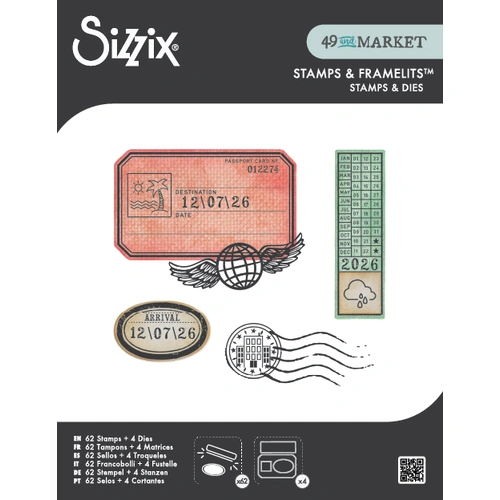 Sizzix Clear Stamps Set 62PK w/4PK Framelits Globetrotter's Mark by 49 & Market