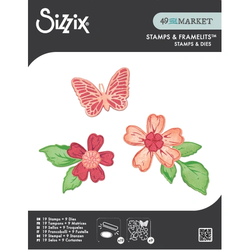 Sizzix Clear Stamps Set 19PK w/9PK Framelits Sweet Sprigs by 49 & Market