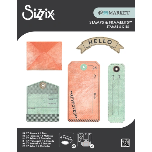 Sizzix Clear Stamps Set 6PK w/17PK Framelits Tag It by 49 & Market