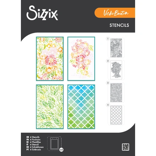 Sizzix A5 Stencil 4PK Buildables Botanicals #1 by Vicki Boutin