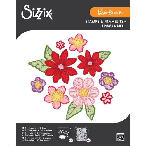 SizziX Clear Stamps Set 16PK w/35PK Framelits Die  Floral Layers #1 by Vicki Boutin