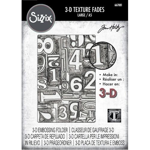 Sizzix 3-D Texture Fades Embossing Folder Numbered Large/A5 by Tim Holtz