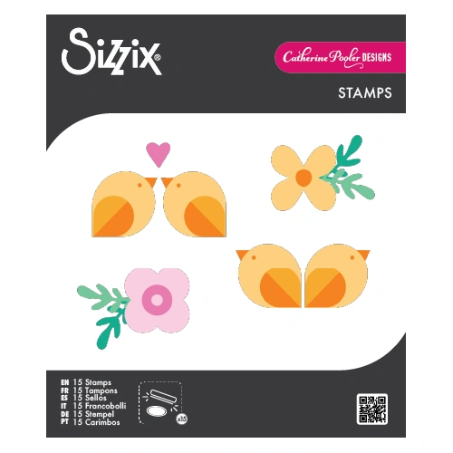 Sizzix Clear Stamps Set 15PK Print & Pattern Birds & Blooms #1 by Catherine Pooler 