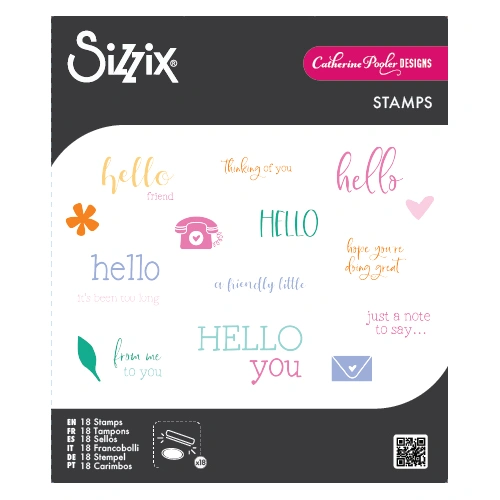 Sizzix Clear Stamps Set 18PK Print & Pattern Hello Sentiments by Catherine Pool