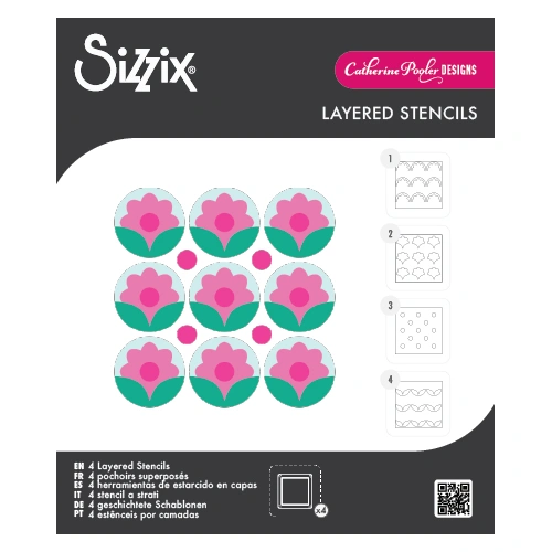 Sizzix Mini Layered Stencils 4PK Print & Pattern Daisy by Catherine Pooler