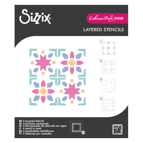 Sizzix Mini Layered Stencils 4PK Print & Pattern Patchework Tile by Catherine Pooler