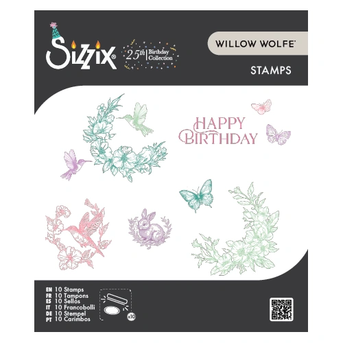 Sizzix Clear Stamps Set 10PK - Birthday Blooms by Willow Wolfe