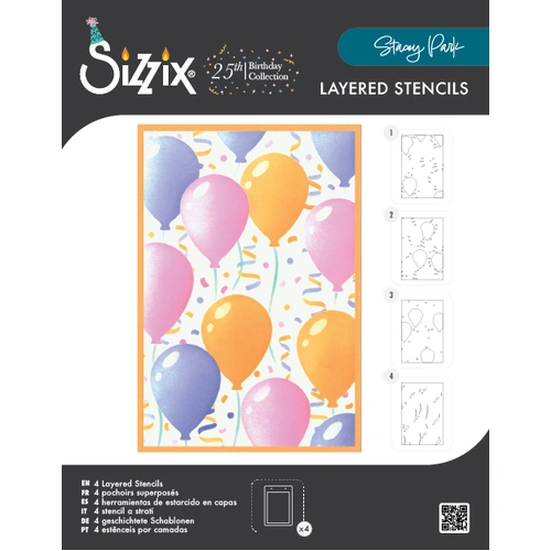 Sizzix A6 Layered Stencil 4PK Birthday Balloons by Stacey Park