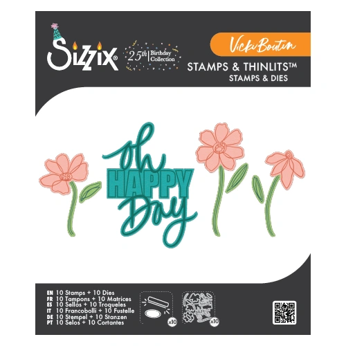 Sizzix Clear Stamps Set 10PK w/10PK Framelits Die Set Oh Happy Day by Vicki Boutin