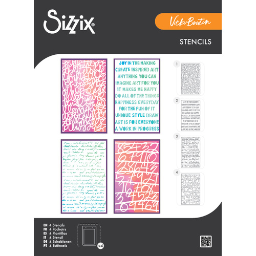 Sizzix A5 Stencil 4PK Words and Numbers by Vicki Boutin