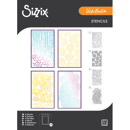 Sizzix A5 Stencil 4PK Stitched Florals by Vicki Boutin