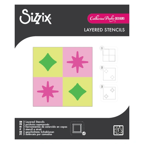 Sizzix Mini Layered Stencils 2PK Print & Pattern Retro Star by Catherine Pooler
