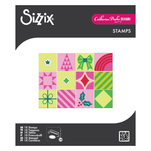Sizzix Clear Stamps Set 18PK Print & Pattern Holiday in the Square by Catherine