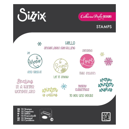 Sizzix Clear Stamps Set 18PK Warm Winter Wishes Sentiments by Catherine Pooler