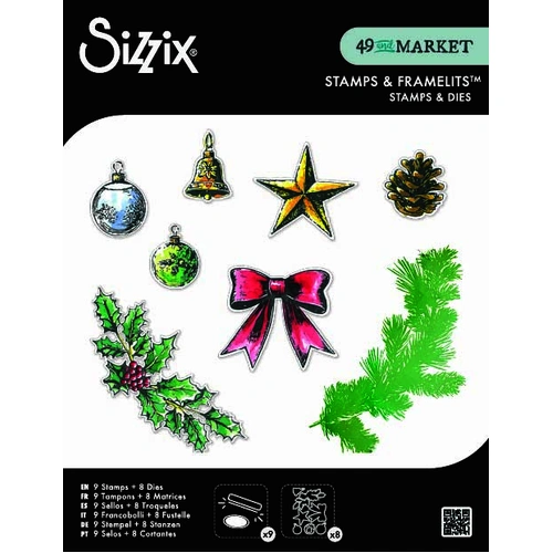 Sizzix Clear Stamps Set 9PK w/8PK Framelit Dies Build a Wreath by 49 & Market