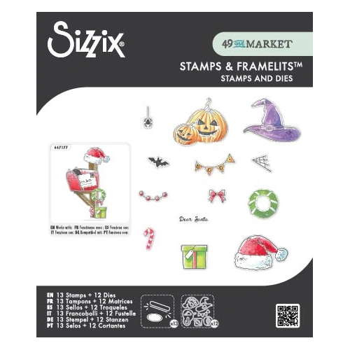 Sizzix Clear Stamps Set 13PK w/12PK Framelit Dies  Holiday Drop by 49 & Market