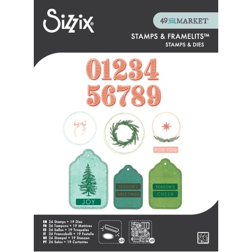 Sizzix Clear Stamps Set 26PK w/19PK Framelit Dies Holiday Tags by 49 & Market