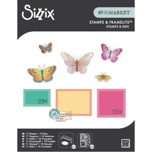 Sizzix Clear Stamps Set 11PK w/10PK Framelit Dies Postage Wings by 49 & Market