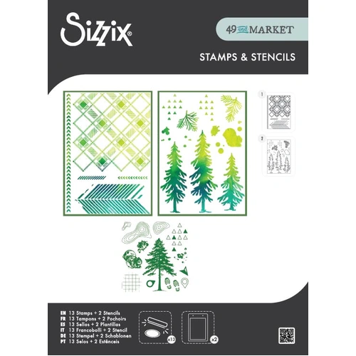 Sizzix Clear Stamps Set 13PK w/1PK Stencils Set Outdoor Essentials by 49 & Market