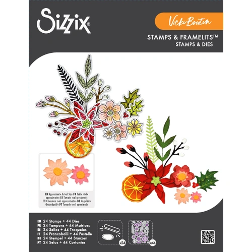 Sizzix Clear Stamps Set 24PK w/44PK Framelits Die Set Winter Florals by Vicki Boutin
