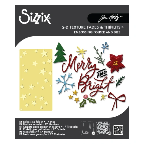 Sizzix 2D Texture Fades Embossing Folder w/17PK Thinlits Set Vault Side-Order Merry + Bright by Tim Holtz