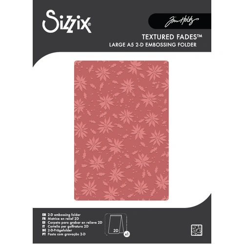 Sizzix 2D Texture Fades A5 Embossing Folder Vault Holly Poinsettia by Tim Holtz