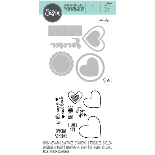 Sizzix Framelits Die Set 8PK w/Stamps - Love Hearts by Olivia Rose