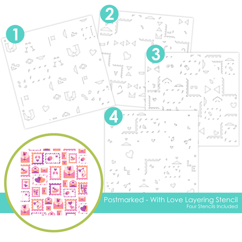 Taylored Expressions Postmarked - With Love Layering Stencil Set 4pc