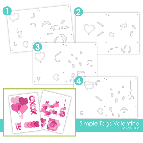 Taylored Expressions Designs Duo Layering Stencil - Simple Tags Valentine