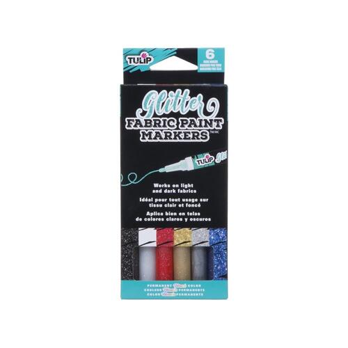 Tulip Glitter Fabric Paint Markers 6pk