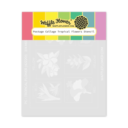 Waffle Flower Postage Collage Tropical Flowers Stencil